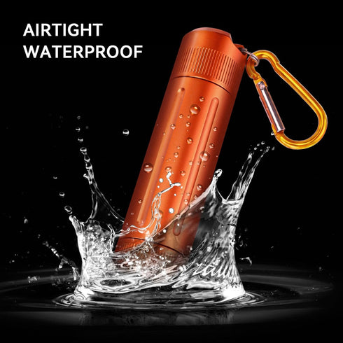 Airtight Stash Jar - Durable Smell Proof Aluminum Container with Carabiner for Herbs, Spices, Valuables - Orange