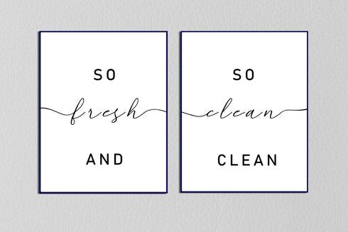 So Fresh and So Clean Clean Bathroom Quotes - Art Prints Set of 2 Bathroom Decor, 8 x 10 Inches Unframed
