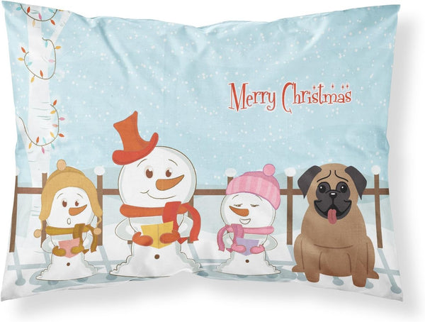 Caroline's Treasures Merry Christmas Carolers Pug Brown Fabric Pillowcase, Standard Size, Lightweight, Easy Care