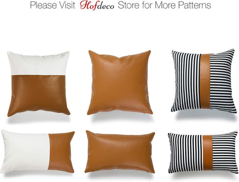 Hofdeco Faux Leather and 100% Cotton Pillow Cover Only, Camel Black Stripes, 12"x20"