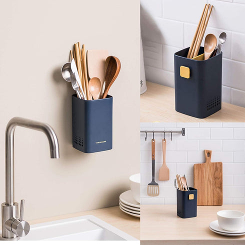 Kitchen Utensil Holder for Countertop, Multifunctional Draining Cutlery Storage Organizer, Wall Mounted or Standing