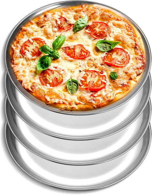P&P CHEF 10 Inch Pizza Pans (4 Pieces), Round Stainless Steel Pizza Baking Sheet, Non-toxic & Easy Cleaning, Oven &