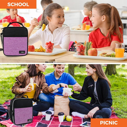opux Premium Insulated Lunch Box, Soft School Lunch Bag for Kids, Heather Purple