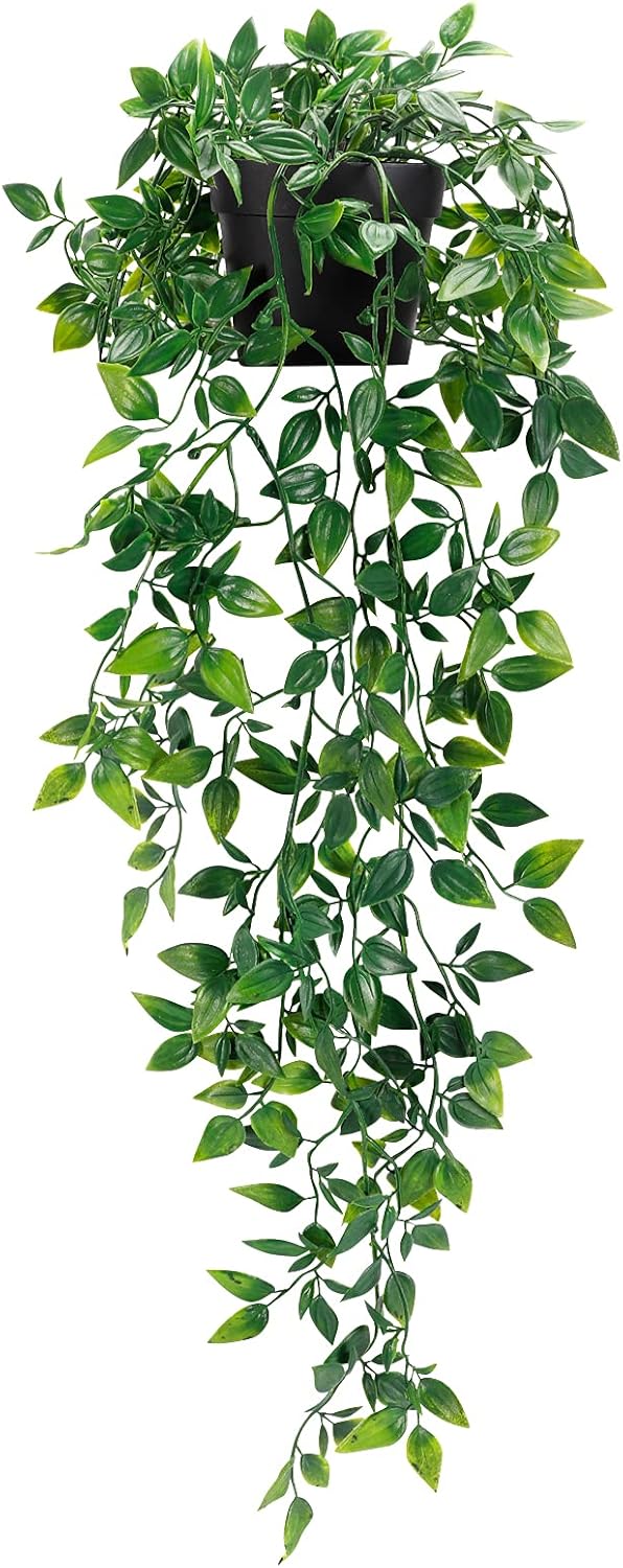 Whonline Fake Hanging Plants, Artificial Small Potted Plants for Indoor Outdoor Aesthetic Decor - 1 Pack