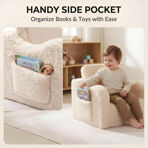 2-in-1 Cozy MOMCAYWEX Kids Sofa, Flip-Out Foam Couch with Soft Sherpa Cover, Play Lounge Chair, Cream