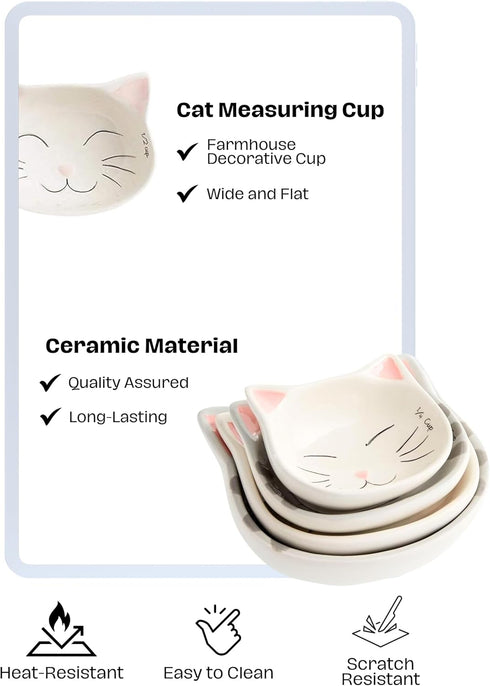 Cat Measuring Cups Set - Ceramic Measuring Cups for Kitchen - Stackable Baking Measuring Cups - Cute Baking Accessories Measurement Cup - Novelty Measuring Cups & Cat Gifts for Cat Lovers (Set of 4) by Goodscious