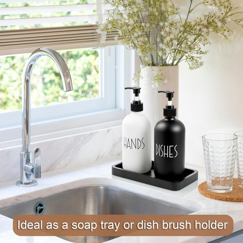 ALELION 8" Black Bathroom Vanity Tray, Wood Organizer for Dresser Tops, Soap Dispenser, Jewelry Catchall