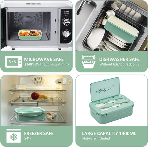 LOVINA Bento Boxes for Adults - 1100 ML Lunch Box for Kids with Spoon & Fork, BPA-Free Materials