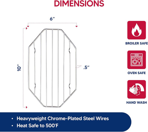 HIC Kitchen Heavyweight Chrome-Plated Steel Wire Roasting Baking Rack, 10 x 6-Inches