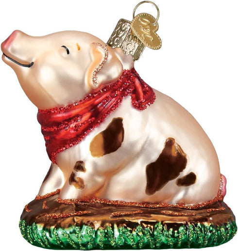 Old World Christmas Piggy in The Puddle Ornament, Pink