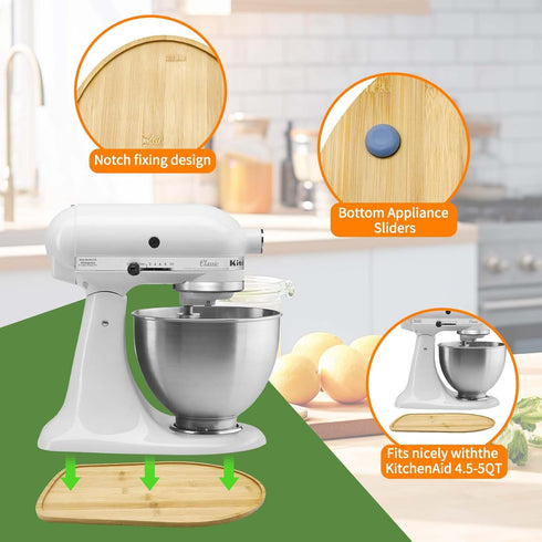 Bamboo Mixer Slider for Kitchenaid 4.5/5 Quart Tilt-Head Stand Mixer, K45SS Kitchen Attachment Sliding Mat
