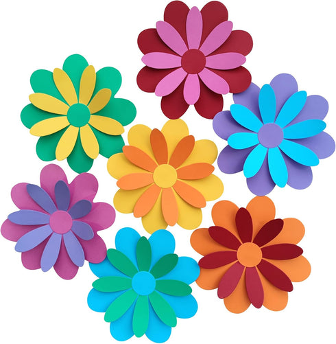 10 inch Giant 3D Rainbow Paper Flower, Pack of 7 with Stickers for Flower Wall Stickers Room Decor