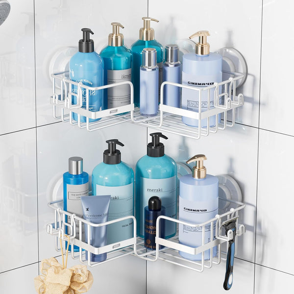 TAILI Corner-adaptive Suction Cup Shower Caddy 2 Pack, Stainless Steel Rustproof Corner