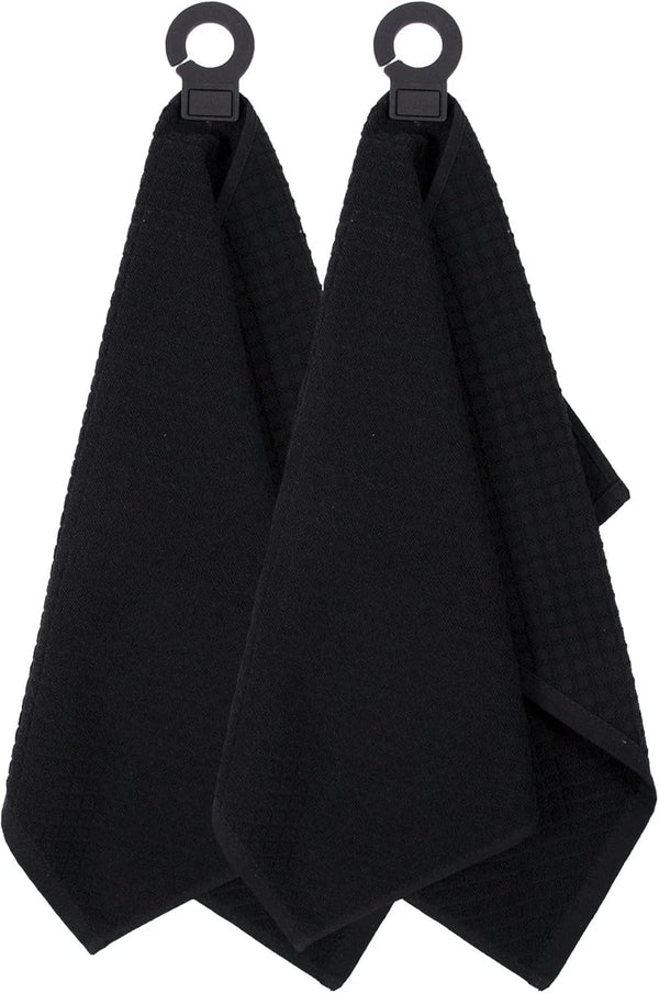 Ritz Premium Hook and Hang Towel, 2-Pack, 18" x 28", Durable Rubber Hook, Super Soft Hand Cloths, Black