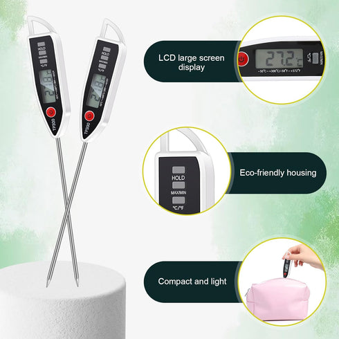 6 Sets Waterproof Food Thermometer for Water, Liquid, Candle, Cooking Digital Meat Thermometer with Long Probe for
