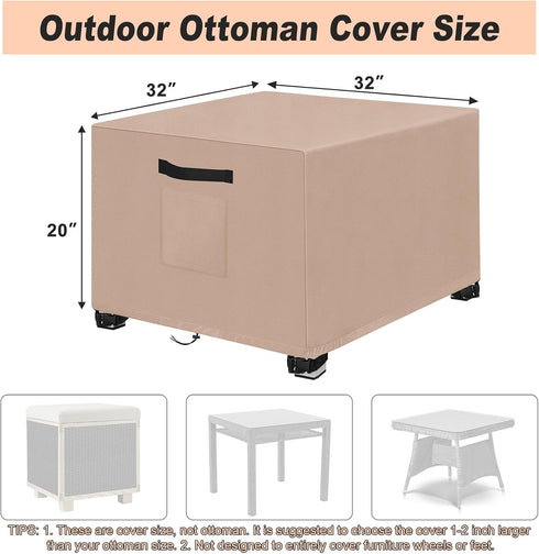 2PCS 32"L 32"W 20"H 600D LYHNMW Outdoor Patio Ottoman Cover, x x Waterproof Furniture Covering Protector , Heavy Duty
