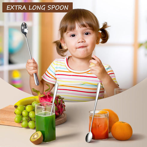 9-Inch 2 IQCWOOD Ice Tea Spoons, Long Handle Spoons, Stirring Spoon for Ice Cream, Cocktail, Coffee, Tea, Milkshake