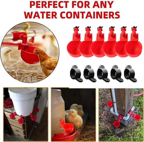 3/8 (6) Chicken Water Cup Waterer for Poultry, in Automatic Filling Waterer Poultry Drinking Bowl Chicken Water Feeder