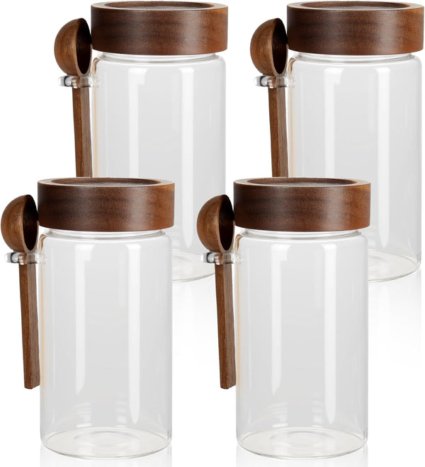 MOLADRI 18 oz/550 ml Glass Storage Canister with Airtight Wooden Lid, Clear Small