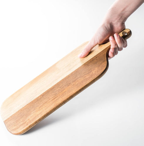 Acacia Wood Cutting Board with Handle, Small Size Charcuterie Board, 16'' x 4.7'' x 0.6'', BILL.F