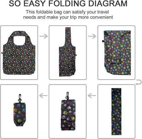 HOLYLUCK Heavy Duty Reusable Grocery Bags, Foldable Shopping Tote Bag (Standard, 3 Dog Paw Prints)