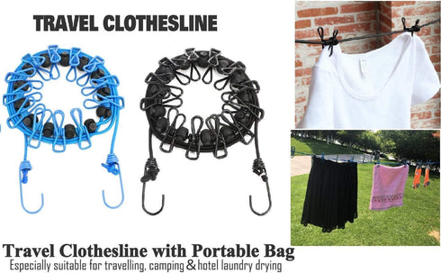 2 Pack Portable Clothesline with 12 Clothespins, Windproof Retractable Elastic Laundry Line for Drying
