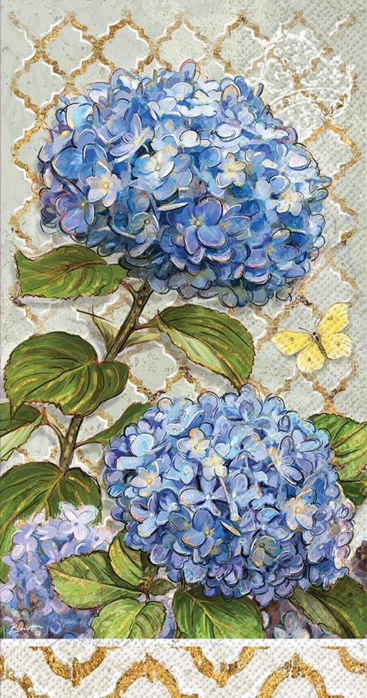 Boston International Decorative Hand Towels, Paper Guest Towels for Bathroom or Dinner Napkins, Garden Blue Hydrangea,