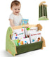 SheSeek Toddler Bookshelf Double-Sided with 4 Tier Deep Sleeves Kids Wooden Montessori Book