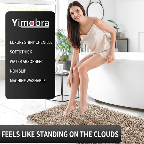 Yimobra Bathroom Rug, Chenille Extra Soft Shaggy Bath Mat, Non-Slip, Machine Washable, Plush Floor Carpet for Bath Room