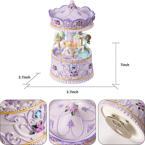 Carousel Horse Music Box for Girls, Purple Musical Box for Women Kids Wife Mom Daughter Birthday Anniversary Valentine