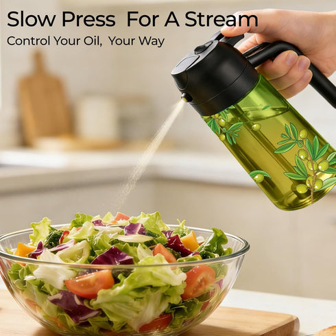 2 1 Set 16OZ/470ML Set 2 COOLMI Oil Sprayer for Cooking, in Olive Oil Dispenser Bottle for Kitchen, Food-Grade Glass