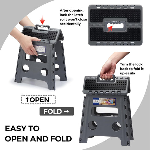 13 inch 300 LB (1 Pack) ACKO Folding Step Stool Height Premium Heavy Duty Foldable Step Stools for Adults and Kids