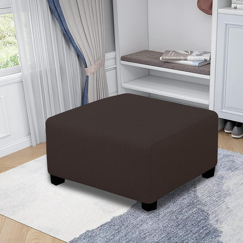 Easy-Going Stretch Ottoman Cover, Folding Storage Stool Protector, Soft Slipcover with Elastic Bottom, Medium, Chocolate