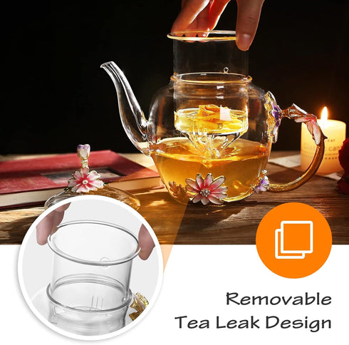 35OZ Luka Tech Enamel Glass Flower Teapot With Removable Loose Tea Leaf Infuser Tea Maker,Gifts For Women,Mom,Mothers