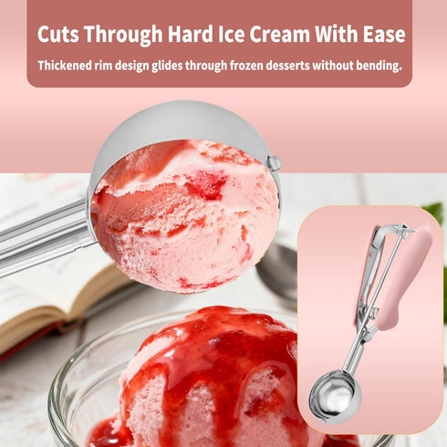 JETONN Set 2, 18/8 Set Cookie Scoops for Baking of Pink Handle Stainless Steel Ice Cream Scoop with Ergonomic Soft