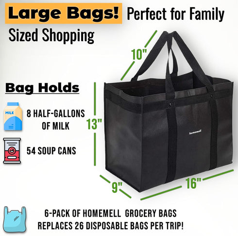 Homemell 100 LBS, 4-Pack) Heavy Duty Reusable Grocery Bags, Large Collapsible Tote Bag Holds Extra-Strength Premium