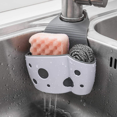 UNIKON 2 Pack Sink Caddy Sponge Holder Organizer, Adjustable Strap Faucet Caddy for Kitchen, White