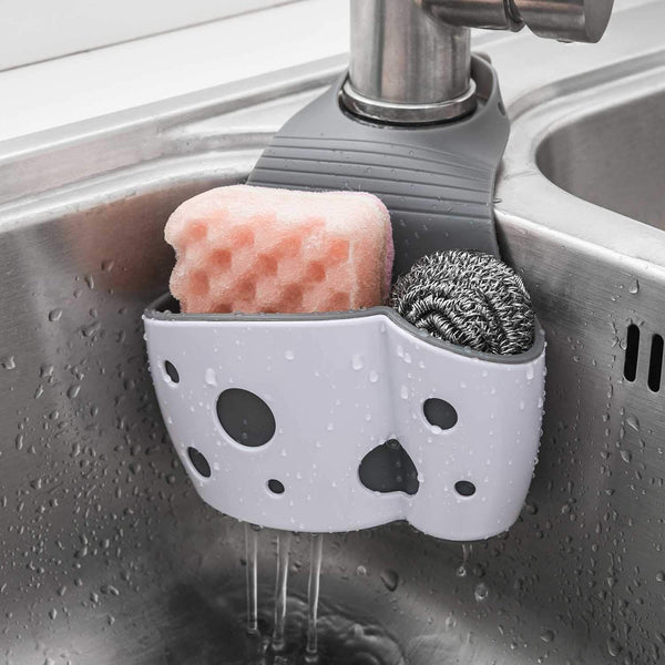 UNIKON 2 Pack Sink Caddy Sponge Holder Organizer, Adjustable Strap Faucet Caddy for Kitchen, White