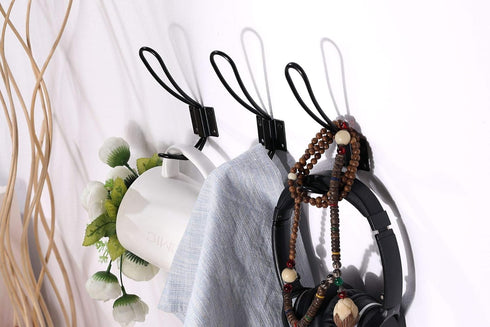 Rustic Entryway Hooks, 10 Pack Black Wall Mounted Vintage Double Coat Hangers with Large Metal Screws
