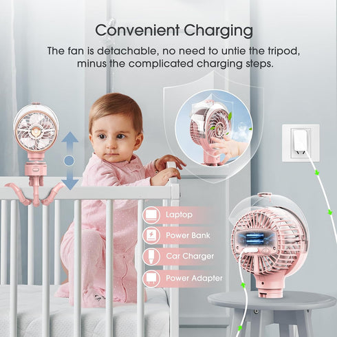 100ml Ausic Stroller Fan with Mist, Misting Portable Fan for Stroller, Baby Fans with Detachable Tripod, Baby