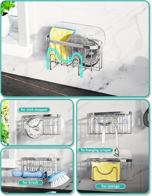 2 HapiRm Multifunctional Adhesive Kitchen Sink Organizer with M-Shaped, Installation Methods Kitchen Sponge Holder
