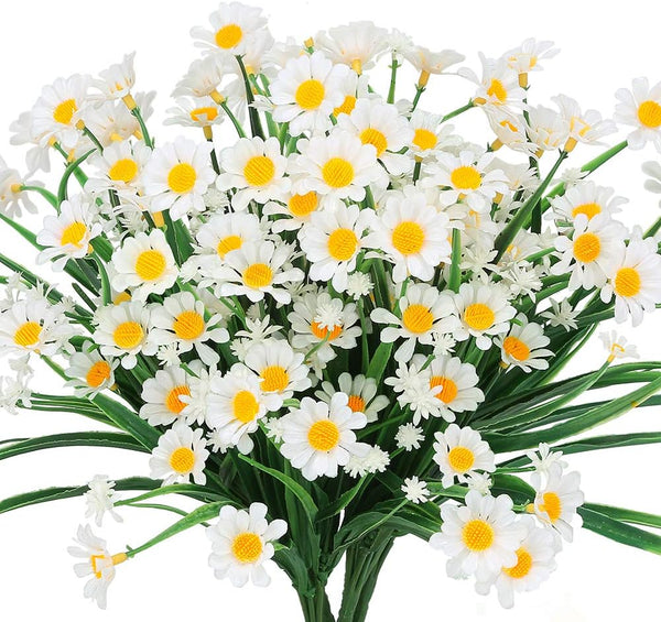 Artificial Daisies Flowers, 4 Bundles UV Resistant Faux Plants for Indoor Outdoor Decor