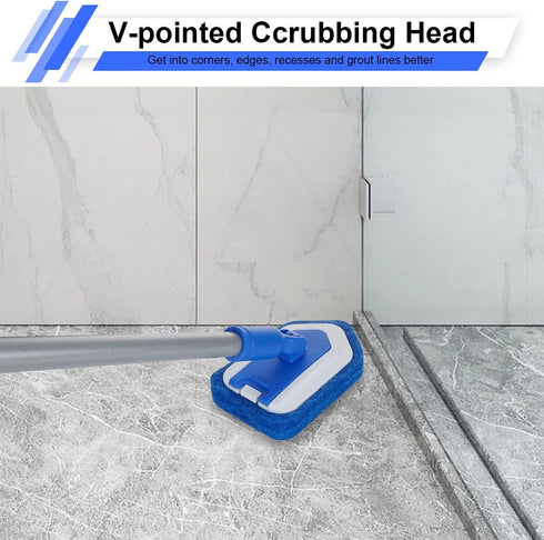 Lalafancy Bathroom Scrubber: 46'' Long Extendable Handle 2-in-1 Tub & Tile Cleaning Brush with Interchangeable Head