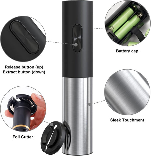 COKUNST Electric Wine Openers - Reusable Corkscrew Opener with Foil Cutter, Battery Operated Stainless Steel