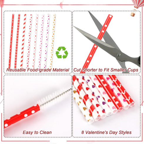 JANYUN 40 Pieces Valentine's Day Drinking Straws - BPA-Free 9" Reusable Straws for Family or Party Favors