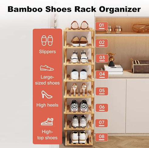 Closet, YYW Bamboo Shoe Rack for Entryway, Free Standing Shoe Racks Shelf Widen Foldable Vertical Shoe Storage