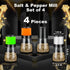 Premium Salt and Pepper Grinder Set of 4, Refillable Manual Salt and Pepper Mill, Adjustable Ceramic, Glass Shaker