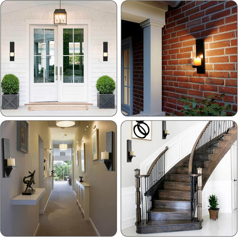 OwnMy Set 2 of Wooden Wall Candle Sconces Rustic Wall Mount Wooden Pillar Candle Sconces, Black Farmhouse Wall Candle