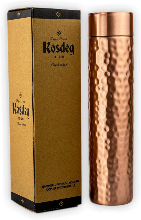Copper Water Bottle - 34oz Hammered Vintage Design, Handcrafted Ayurvedic Pure Copper Vessel for Drinking Water