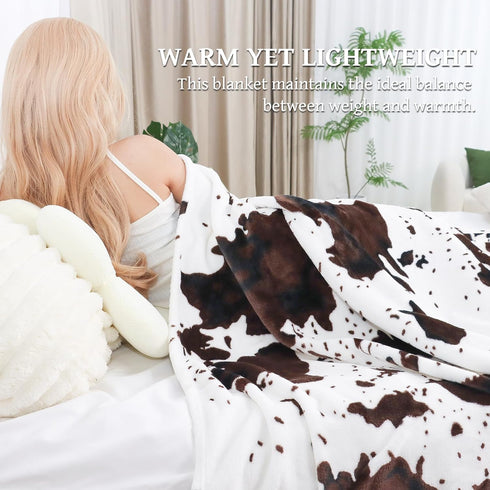90"x90" SEEGU Full Size Blankets for Bed, Oversized Queen Cow Print Fleece Throw Blanket for Adults, Lightweight